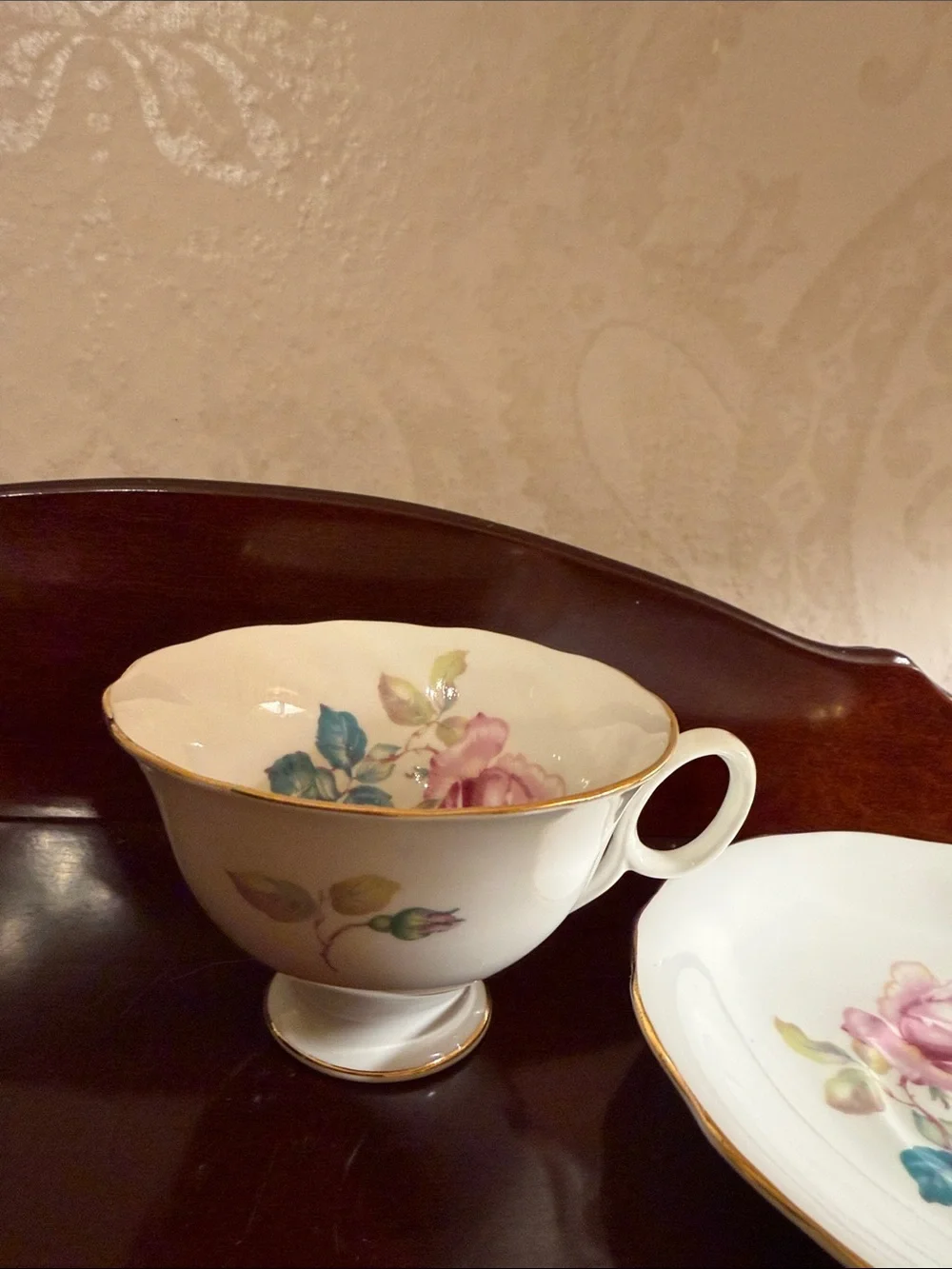 Vintage Radfords Crown China pink rose tea cup and saucer set England